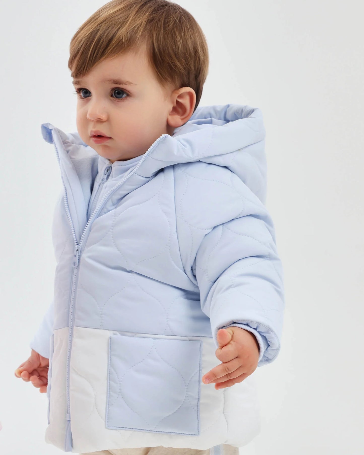 TUTTO PICCOLO BLUE AND WHITE PADDED HOODED PARKA 2551