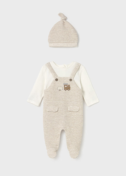 Mayoral Beige Dungarees set with hat