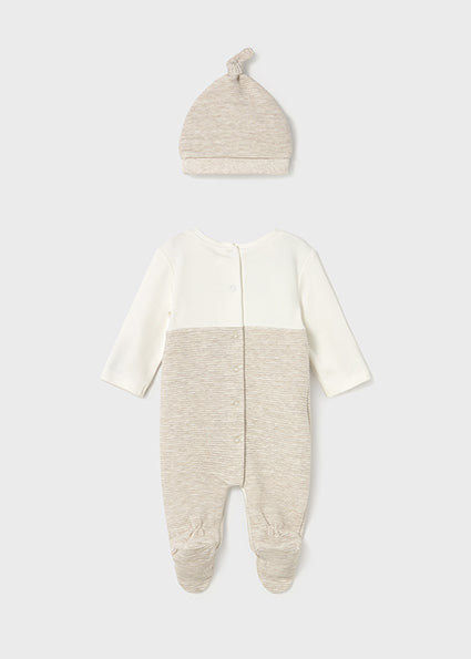 Mayoral Beige Dungarees set with hat