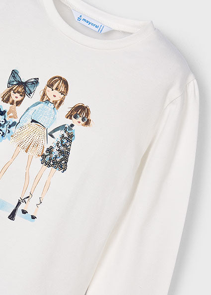 Mayoral Girls doll motif shirt and skirt