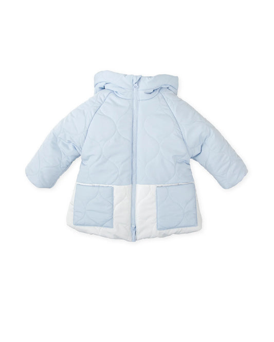 TUTTO PICCOLO BLUE AND WHITE PADDED HOODED PARKA 2551