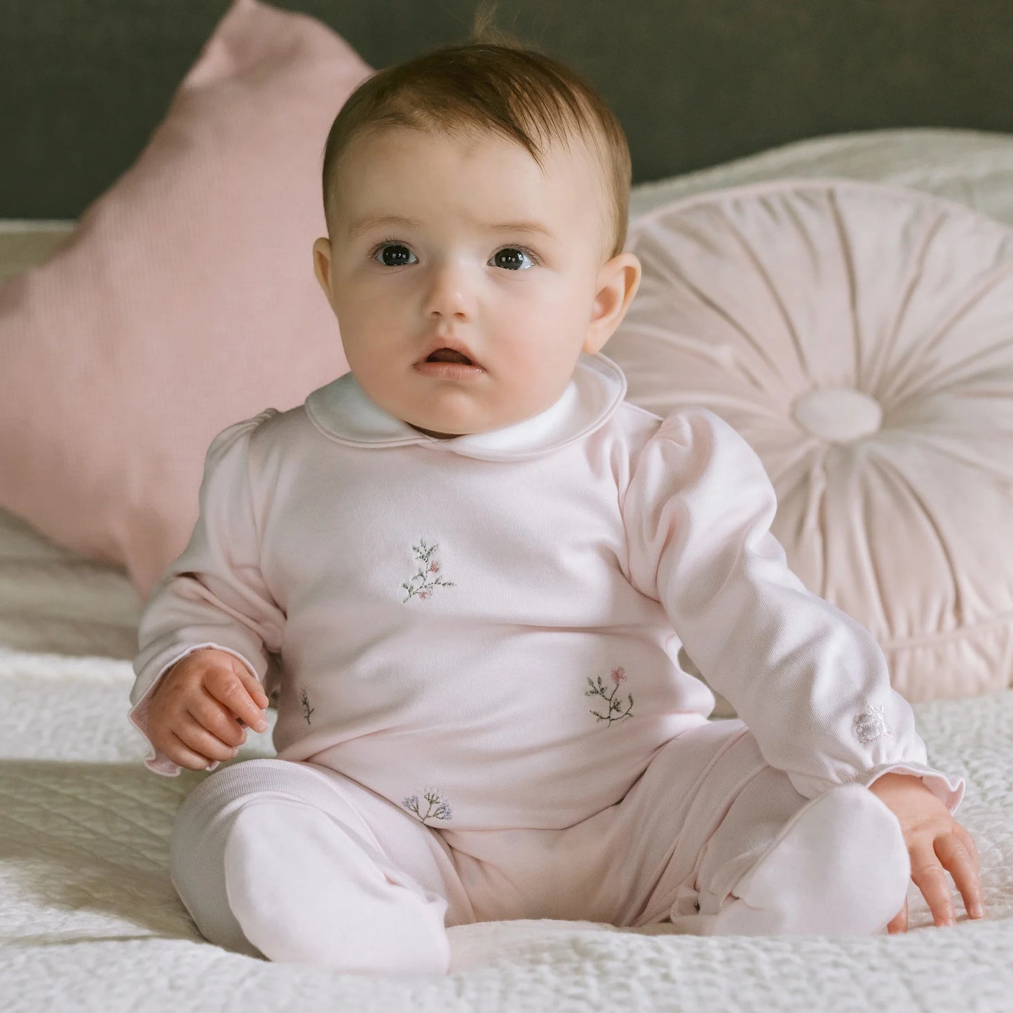 Emile et Rose Karen Baby Girls Pink Floral Embroidery Babygrow 2624PP/25W50