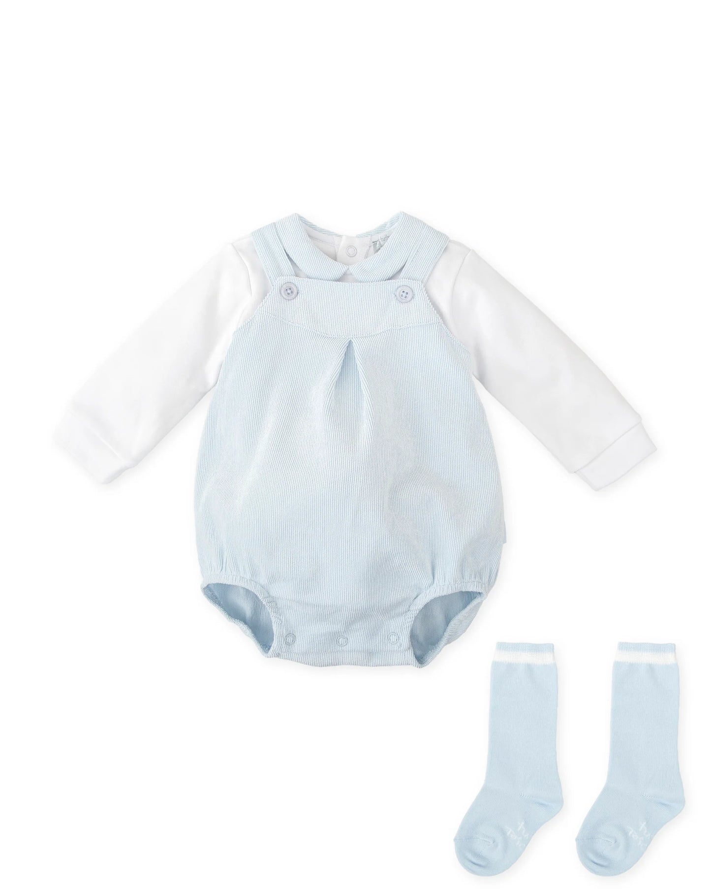 TUTTO PICCOLO BLUE MICROPANA ROMPER WITH SOCK SET 2771