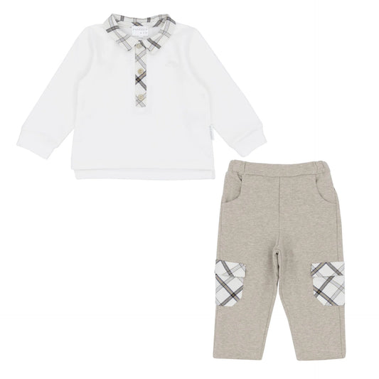 Pastels & Co BRAID Beige & Ivory Checked Polo & Trousers Set