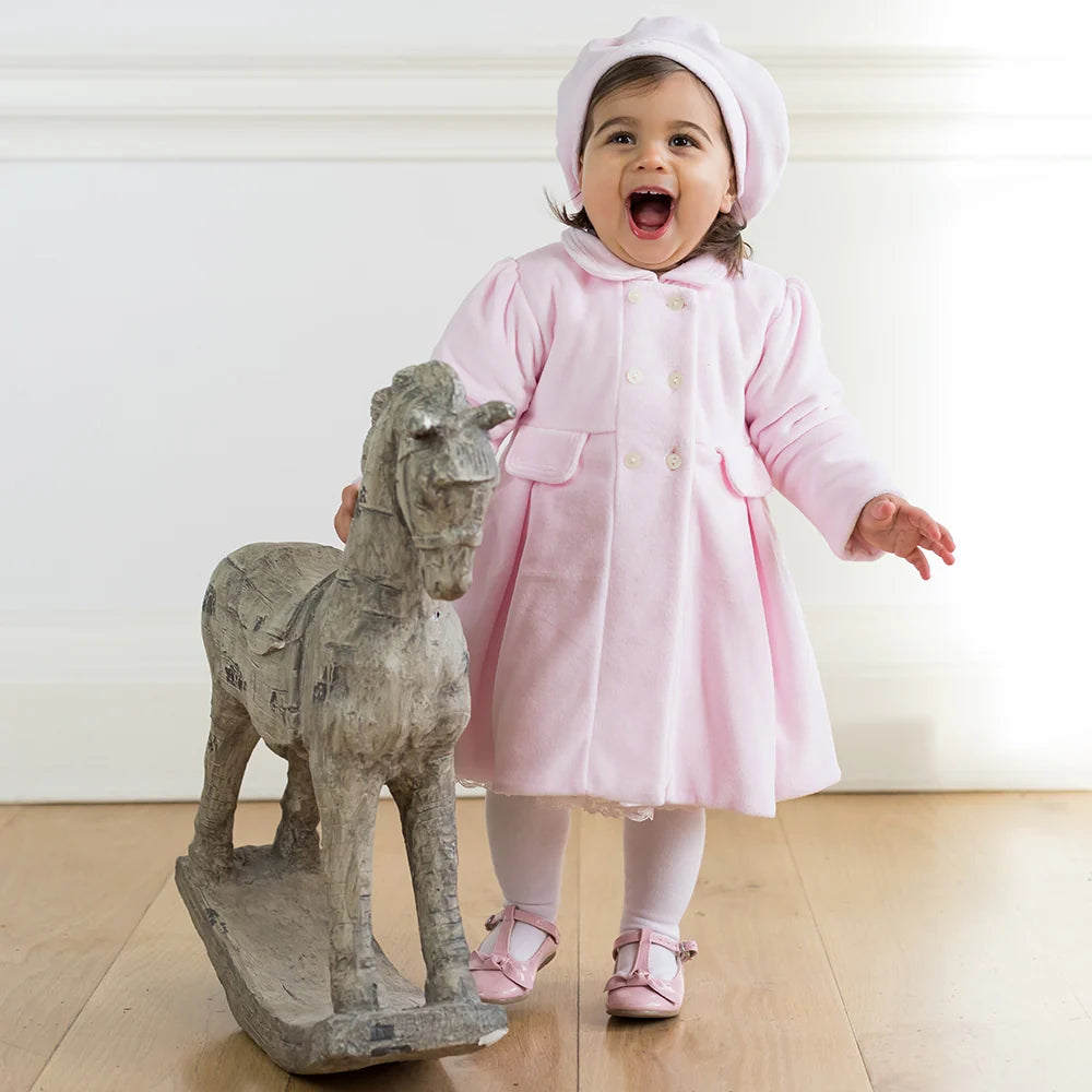 Emile et Rose Rosanna Pink Velour Girls Coat & Hat Set 9304PP/00G56
